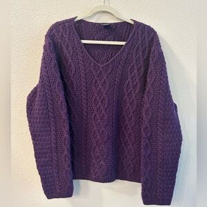 Paul James 100% Wool Purple Chunky V Neck Sweater XL